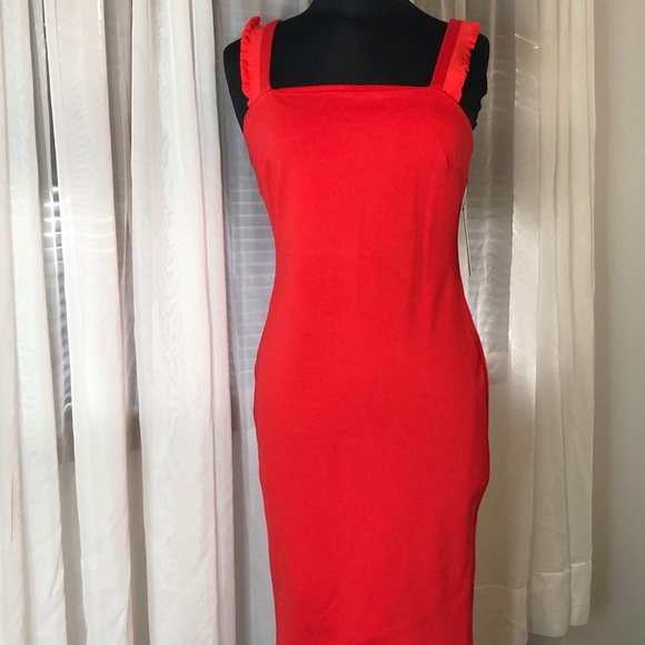 Lulus Dresses & Skirts - Persuasion Red Ruffled Bodycon Midi Dress